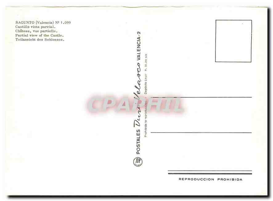 CPM Sagunto Valencia Chateau vue partielle  — Rückseite
