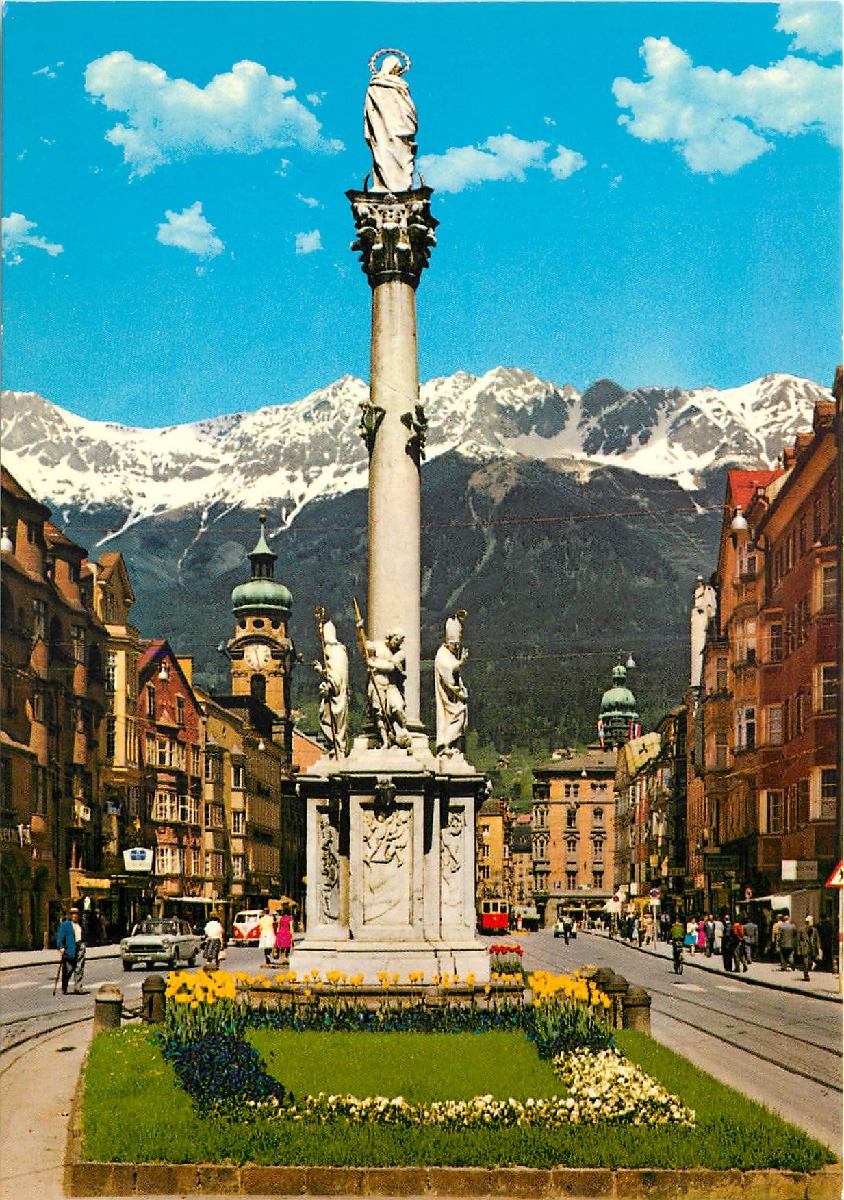 CPM Innsbruck Maria Theresien Strasse avec la Colonne Ste Anne 