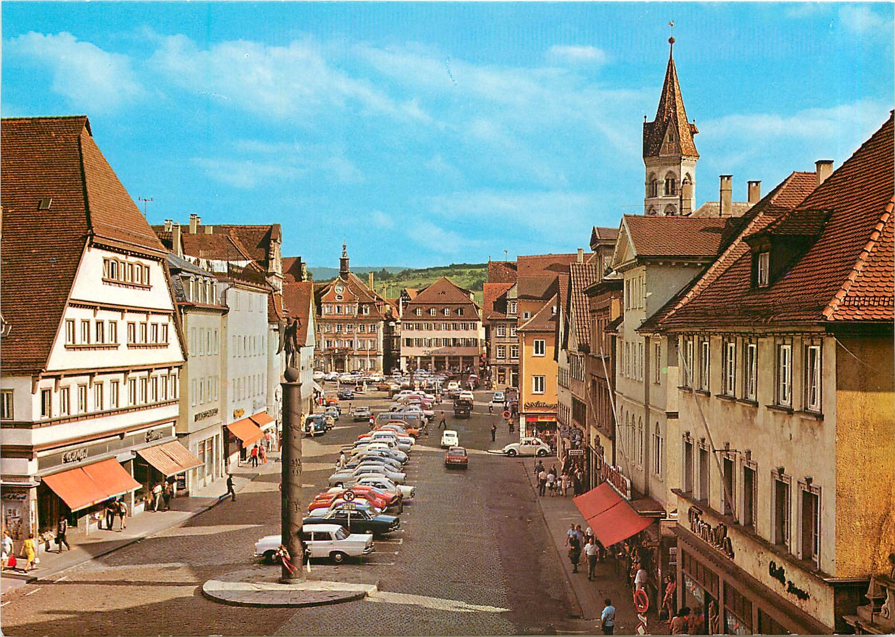 CPM Schwabisch Gmund Marktplatz mit Kriegerdenkmel Rathaus St Johanneskirche 