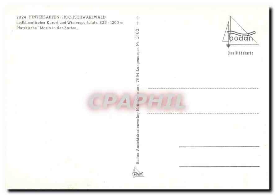 CPM Hinterzarten Hochschwarzwald heilklimatischer Kurort und Wintersportplatz  — Rückseite