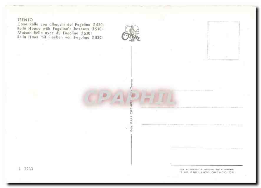 CPM Trento Maison Rella avec du Fogalino  — Rückseite