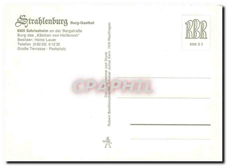 CPM Strahlenburg Burg Gasthof Schrieshelm an der Bergstrasse  — Rückseite