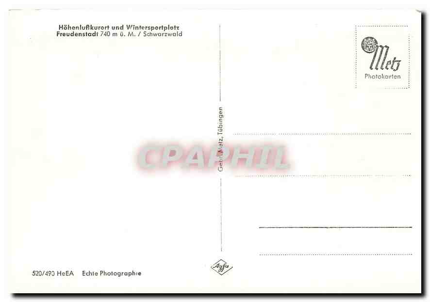 CPM Hohenluftkurort und Wintersportplatz Freudenstadt Schwarzwald  — Rückseite