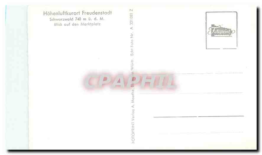 CPM Hohenluftkurort Freudenstadt Blick auf den Marktplatz  — Rückseite