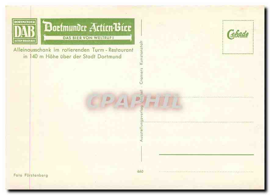 CPM Alleinausschank im rotierenden Turm Restaurant Hohe uber der Stadt Dortmund  — Rückseite