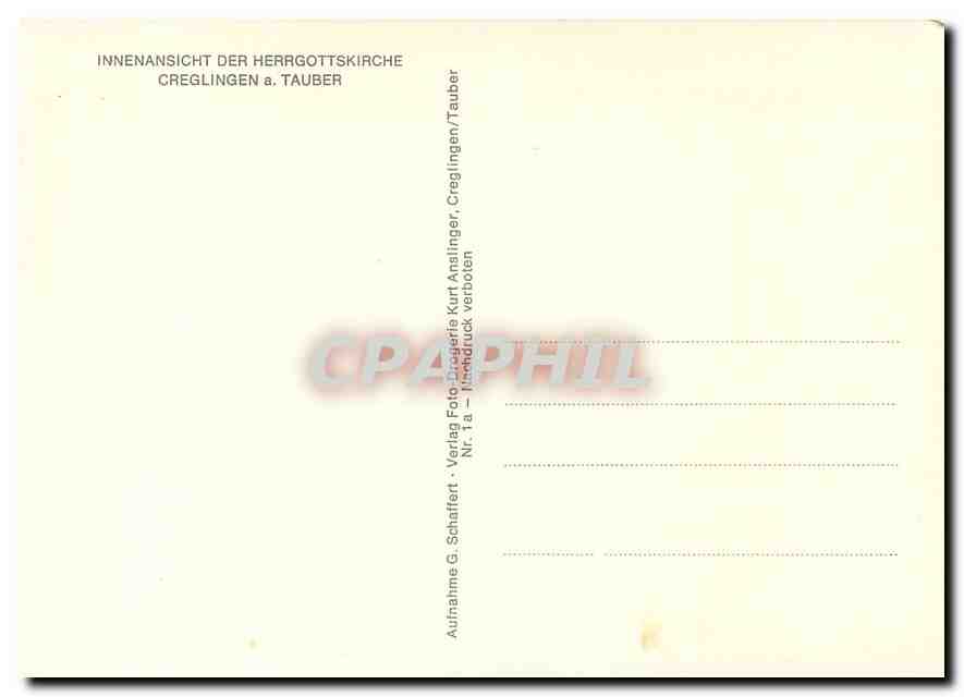 CPM Innenansicht der Herrhottskitche Creglingen a Tauber  — Rückseite