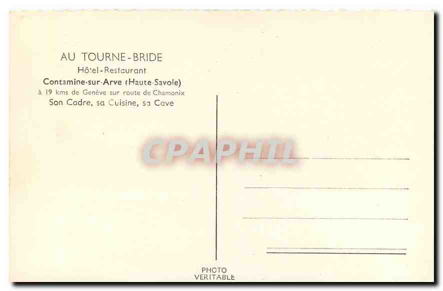 Hôtel-Restaurant Le Tourne-Bride — Contamine-sur-Arve (Haute-Savoie) — CPAPHIL — Verso