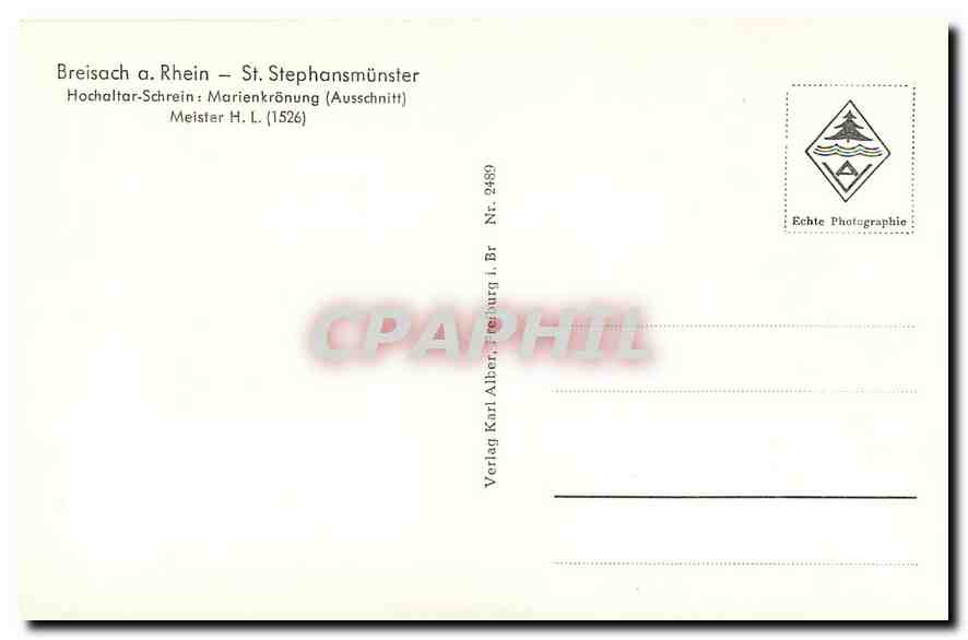 CPM Breisach a Rhein St Stephansmunster Hochaltar Schrein Marienkronung Ausschnitt  — Rückseite