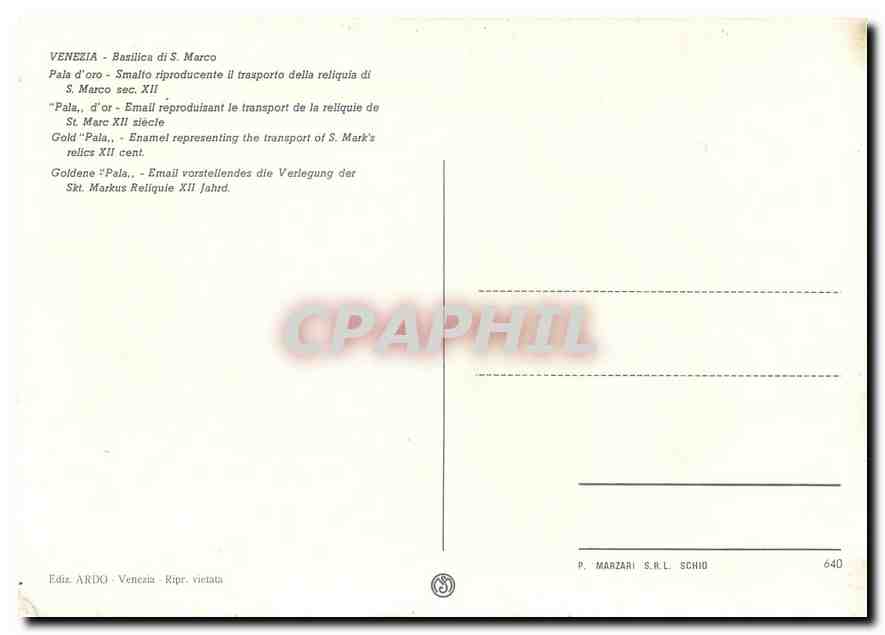 CPM Venezia Basilica di S Marco Pala d'Or Email reproduitant le transport de la reliquie de St Marc  — Rückseite