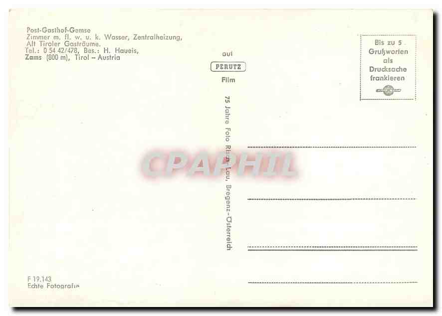 CPM Post Gasthof Gamso Zimmer Wasser Zentralheizung Tirol Austria  — Rückseite