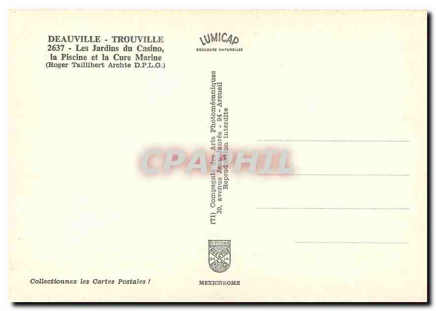 Deauville - Trouville — Les Jardins du Casino, la Piscine et la Cure Marine — Lumicap — Verso