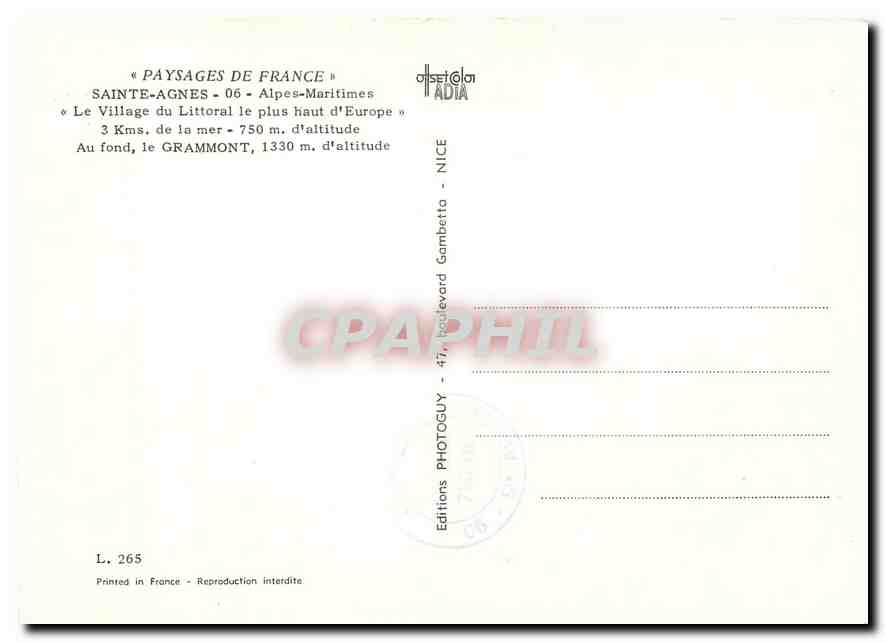 CPM Sainte Agnes Alpes Maritimes Le Village du Littoral le plus Haut d'Europe  — Rückseite