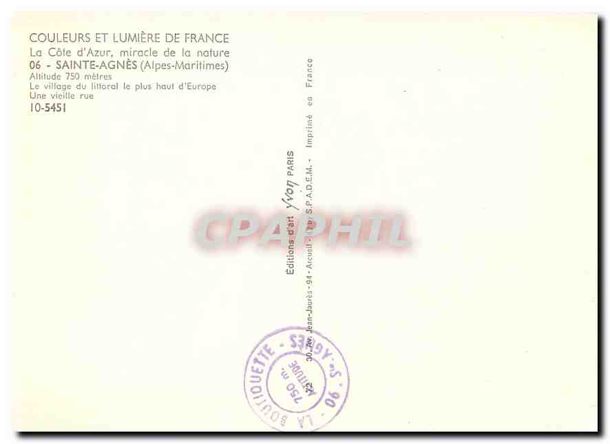 CPM Sainte Agnes Alpes Maritimes Le village du littoral le plus haut d'Europe Une vieille rue  — Rückseite
