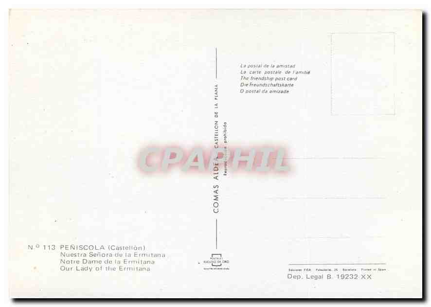 CPM Peniscola Castellon Notre Dame de la Ermitana  — Rückseite