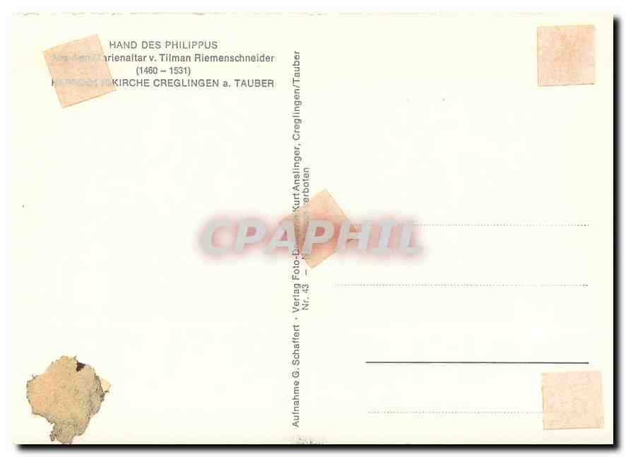 CPM Hand des Philippus Tilman Riemenscheneider Creglingen Tauber  — Rückseite