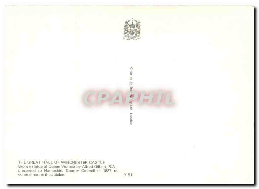 CPM The Great Hall of Winchester Castle Bronze statue of Queen Victoria  — Rückseite