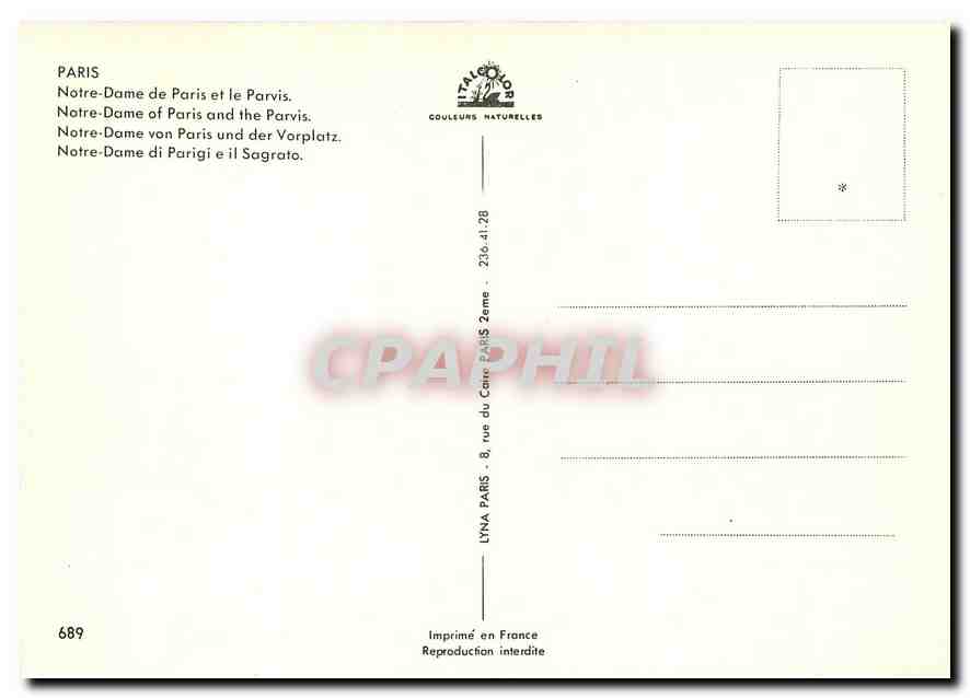 CPM Paris Notre Dame de Paris et le Parvis  — Verso
