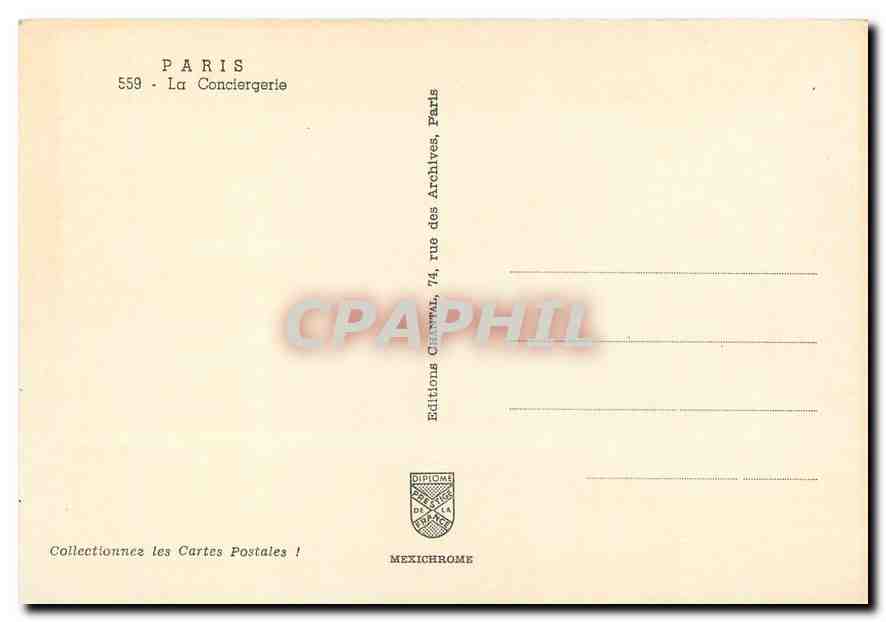 CPM Paris La Conciergerie  — Verso