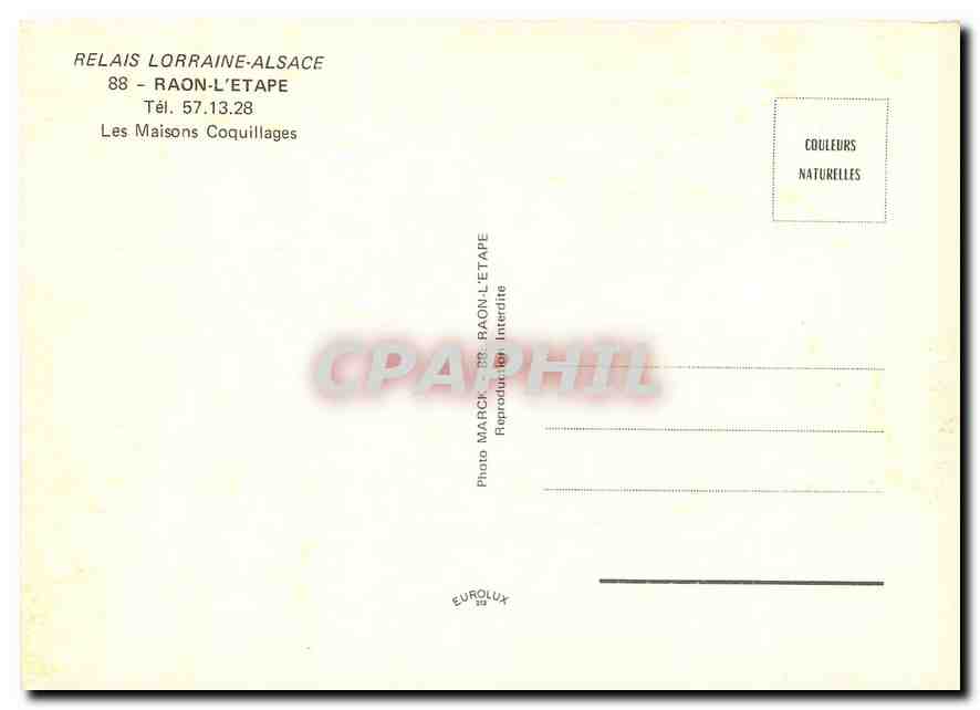 CPM Relais Lorraine Alsace Raon L'Etape Les Maisons Coquillages  — Rückseite