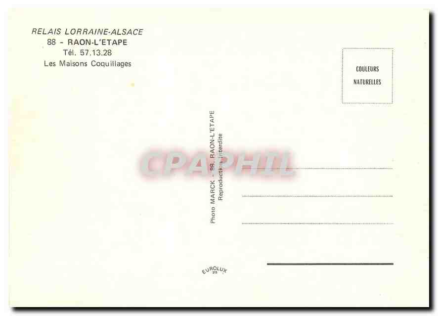 CPM Relais Lorraine Alsace Raon L'Etape Les Maisons Coquillages  — Rückseite