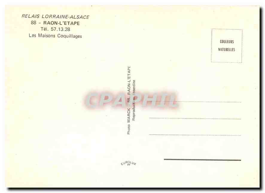 CPM Relais Lorraine Alsace Raon L'Etape Les Maisons Coquillages  — Rückseite
