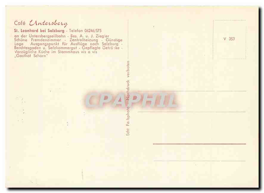 CPM Cafe Untenberg St Leonhard bei Salzburg  — Rückseite