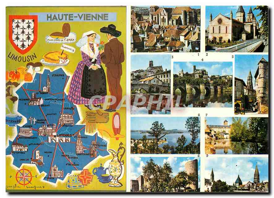 CPM A Travers la Haute Vienne Saint Yrieix Saint Junien Bellac Limoges Saint Leonard de Noblat Vassi