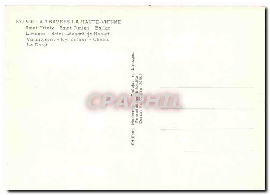 CPM A Travers la Haute Vienne Saint Yrieix Saint Junien Bellac Limoges Saint Leonard de Noblat Vassi — Back