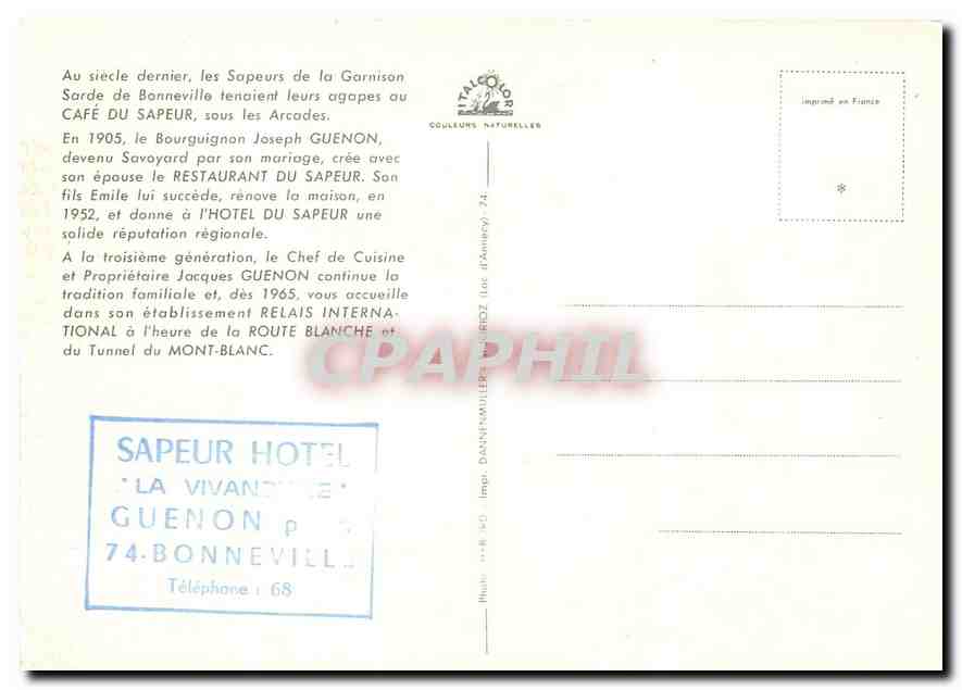 CPM Au siecle dernier les Sapeurs de la Garnison Sarde de Bonneville Cafe du Sapeur  — Rückseite
