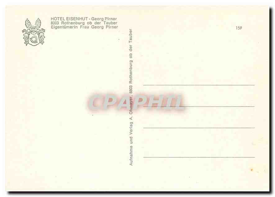 Hôtel Eisenhut — Rothenburg ob der Tauber — éditeur A. Ohmayer, n° 159 — Verso