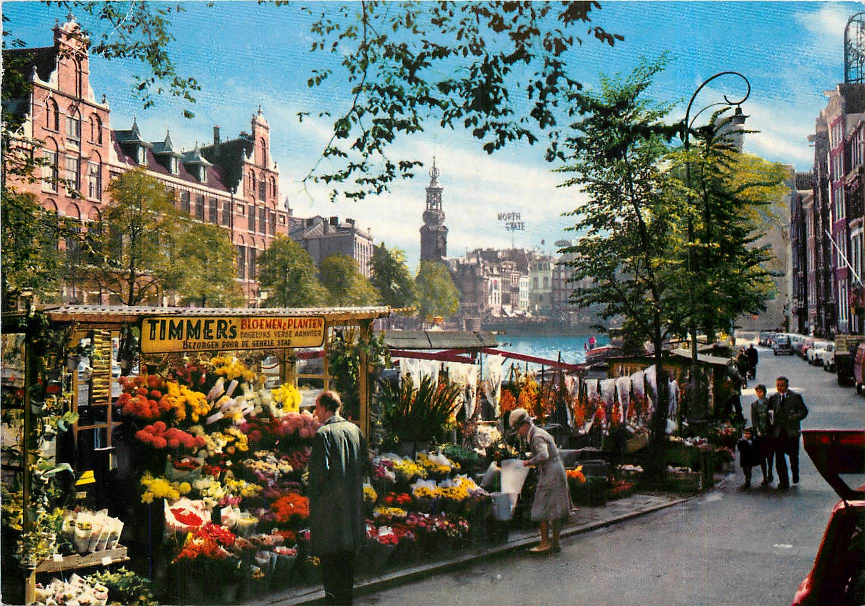 CPM Amsterdam Holland Marche des Fleurs avec Tour de la monnais 