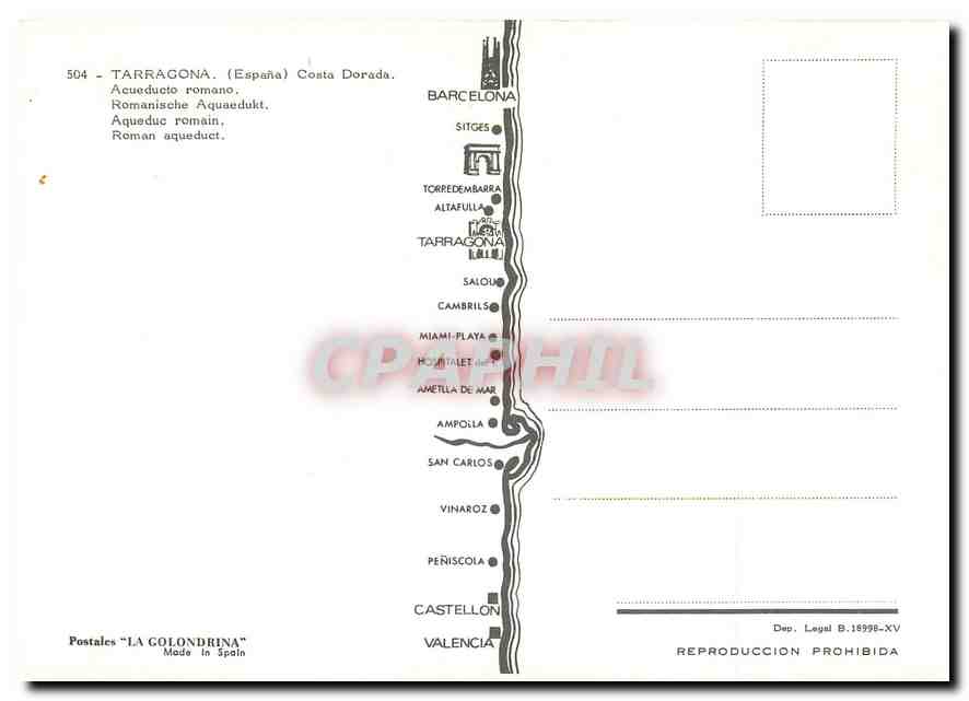 CPM Tarragona Espana Costa Dorada Aqueduc romain  — Rückseite