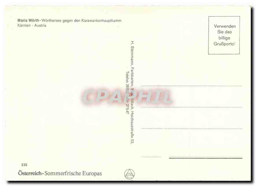 CPM Maria Worth Worthersee gegen den Karawankenhauptkamm Karnten Austria  — Rückseite