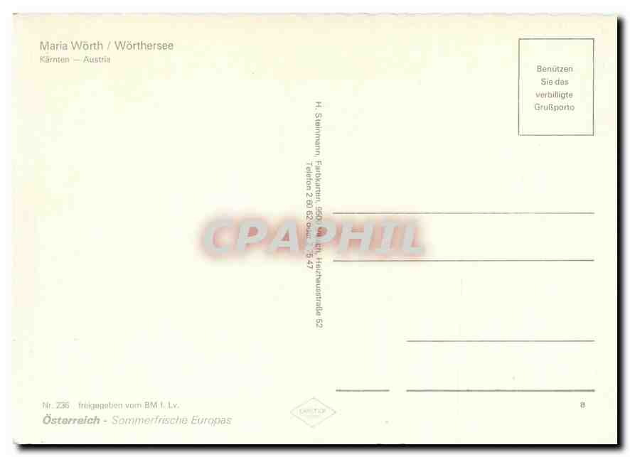 CPM Maria Worth Worthersee Karnten Austria  — Rückseite