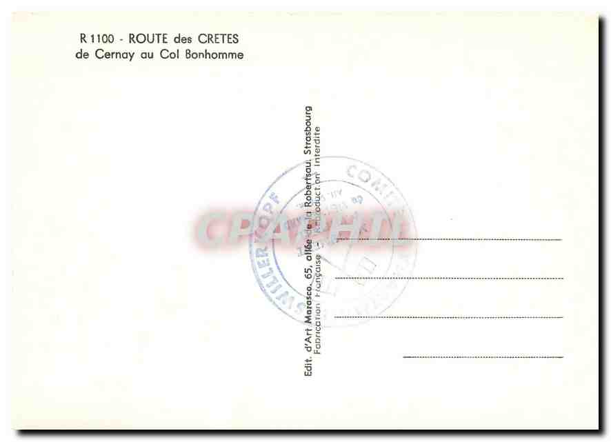 Route des Crêtes — de Cernay au Col Bonhomme — Éditeur d'Art Marasco, 65 — Rückseite