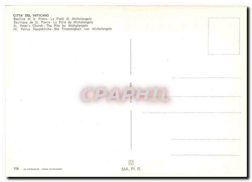 CPM Citta del Vaticano Basilique de St Pierre La Pitie de Michelangelo  — Rückseite