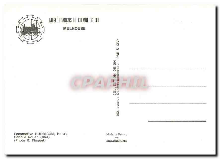 CPM Mulhouse Locomotive Buddicom N 33 Paris e Rouen  — Rückseite