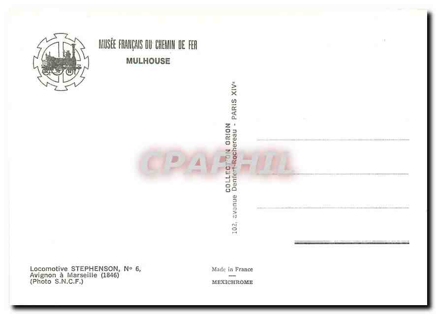 CPM Mulhouse Locomotive Stephenson N 6 Avignon a Marseille  — Verso