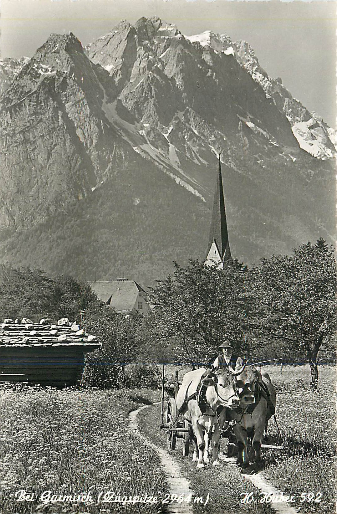 Garmisch — Vue du Gschaspitze (2964 m) — Huber-Postkarte Nr. 592