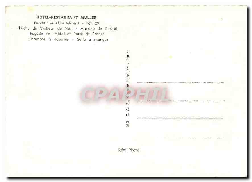 Turckheim — Alsace — Hôtel-Restaurant Muller — C. A. P., rue Letellier, Paris — Reverso