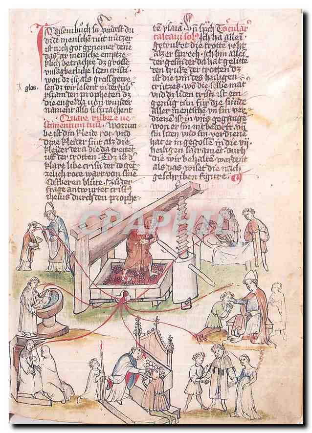 Le Pressoir Mystique — "Spigel des leiden Cristi" — Cliché O. Zimmermann, Bibliothèque Municipale de Colmar, MS 306