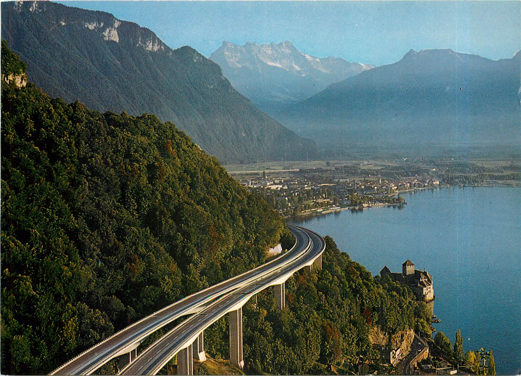 CPM Montreux Autobahn Schloss Chillon Villeneuve und die Dents du Midi 