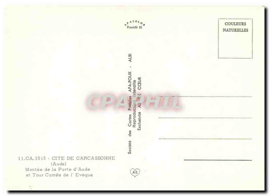 Cité de Carcassonne — Montée de la Porte d'Aude et Tour Carrée de l'Évêque — Société des Cartes Postales APA-POUX - ALBI — Reverso