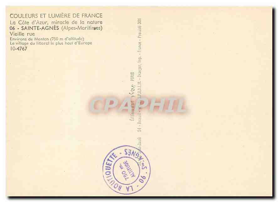 CPM Sainte Agnes Alpes Maritimes Vieille rue Environs de Menton  — Rückseite