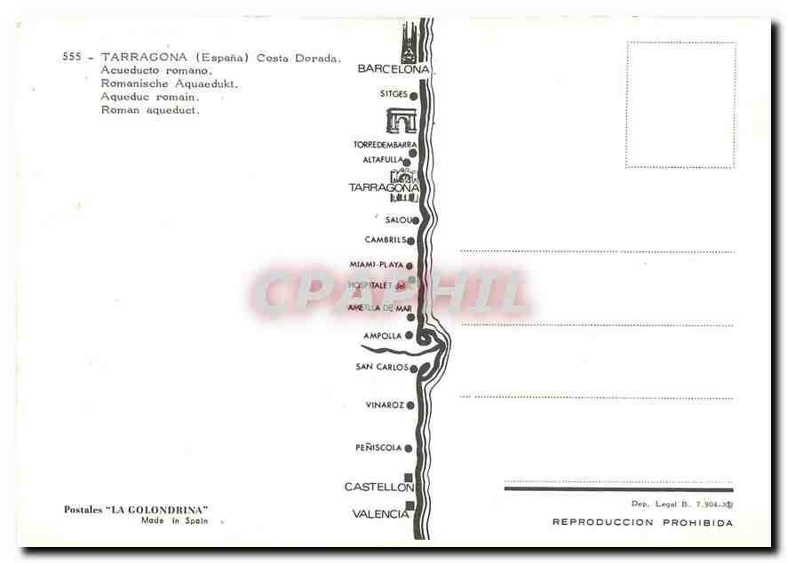 CPM Tarragona Espana Costa Dorada Aqueduc Romain  — Rückseite
