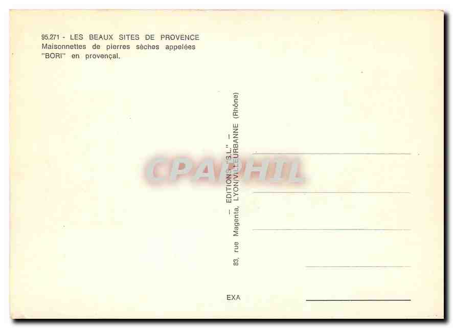 Maisonnettes de pierres sèches appelées "BORI" en provençal — Les beaux sites de Provence — Éditions S.L. Lyon — Rückseite