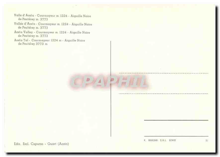 CPM Vallee d'Aosta - Courmayeur m. 1224 Aiguille Noire de Peulerey m. 3773 — Rückseite