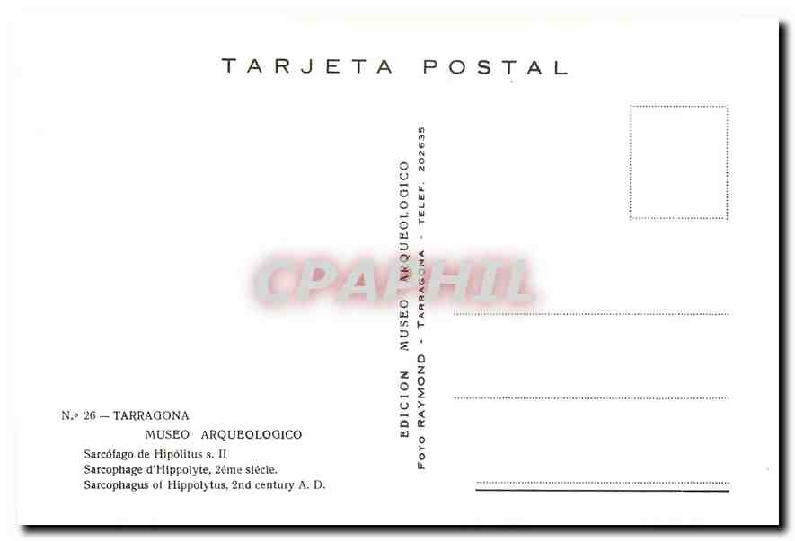 CPM Tarragona Museo Arqueologico Sarcofago de Hipolitus s. II — Rückseite