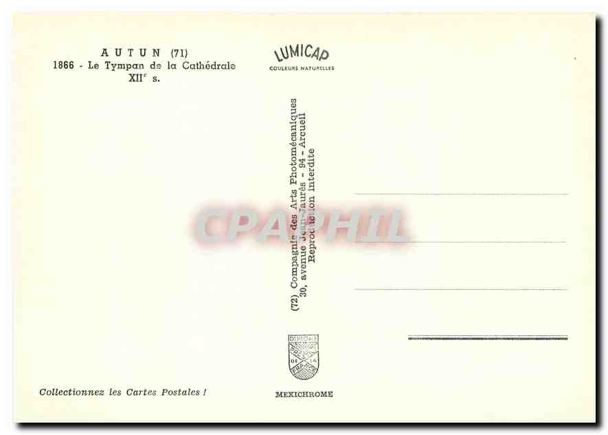 CPM Autun Le Tympan de la Cathedrale XII s. — Rückseite