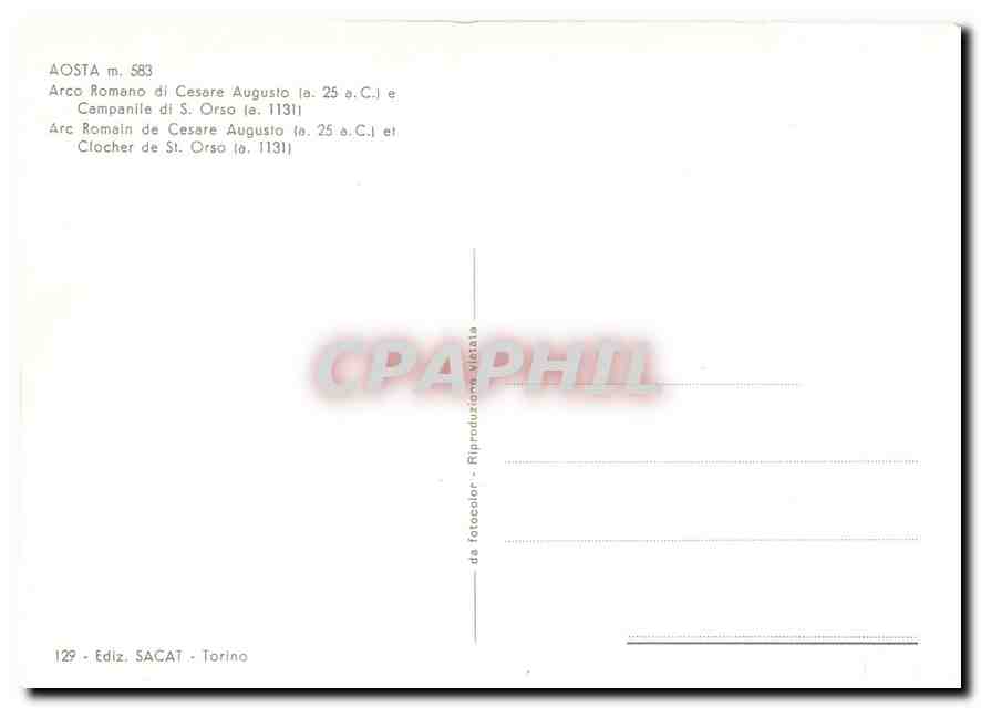 CPM Aosta m.583 Arc Romain de Cesare Augusto et Clocher de St. Orso — Rückseite